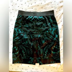 Green And Black Floral Lace Print Satin Skirt - image 1